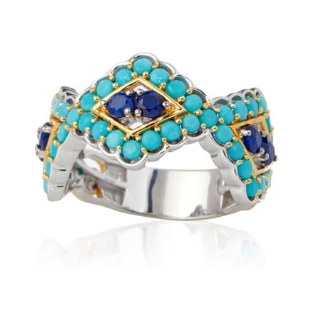 Gems en Vogue 0.6ct Blue Spinel 1.3ct Turquoise Ring Pal Silver