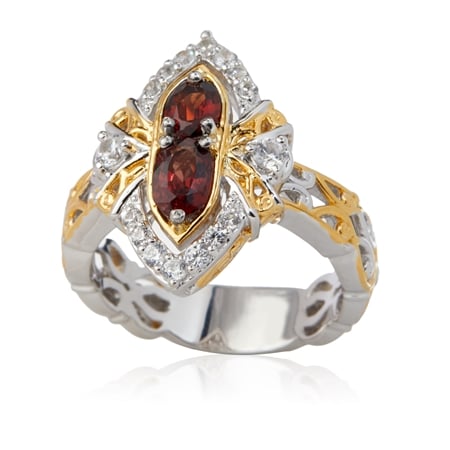 Gems en Vogue 1.0ct Orange Spinel & White Zircon Ring Pal Silver