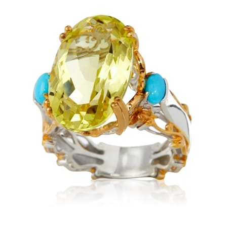 Gems en Vogue 11.5ct Ouro Verde & Sleeping Beauty Turquoise Ring Pal Silver