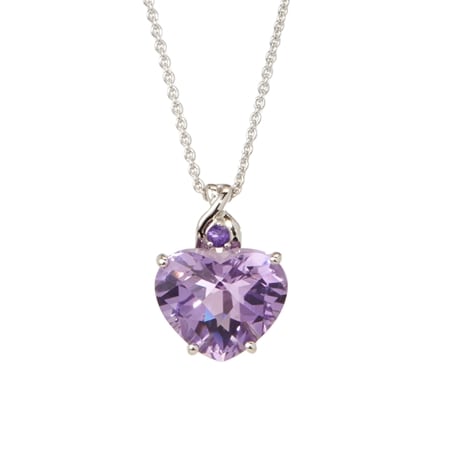 6.0ct Amethyst Heart Shaped Pendant 50cm Chain Sterling Silver