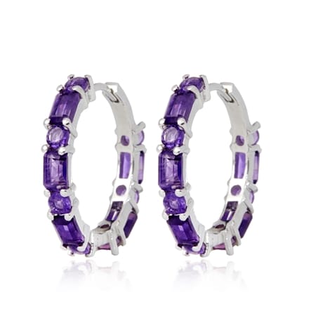 3.71ct Amethyst Mixed Shape Hoop Earring Sterling Silver