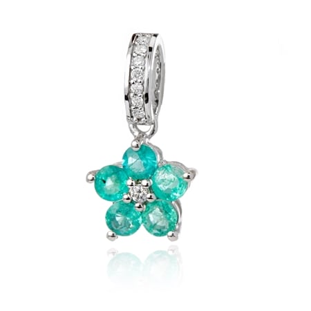 0.48ct Zambian Emerald & Dia. Accent Floral Pendant 9ct White Gold