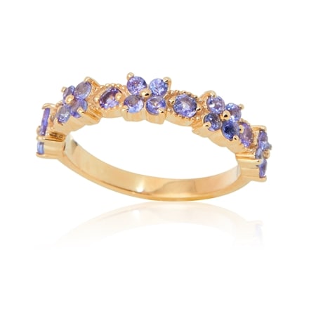 0.93ct Tanzanite Floral Stacker Ring 9ct Yellow Gold