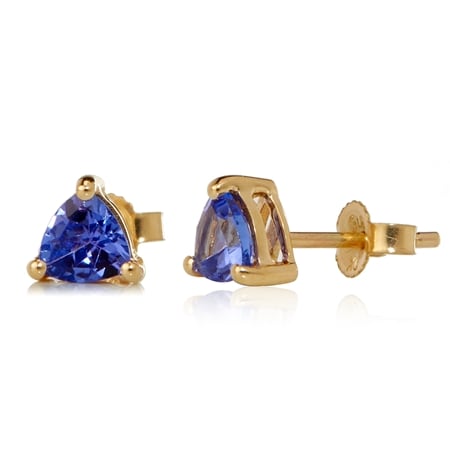 0.88ct Tanzanite Trilliant Stud Earrings 9ct Yellow Gold