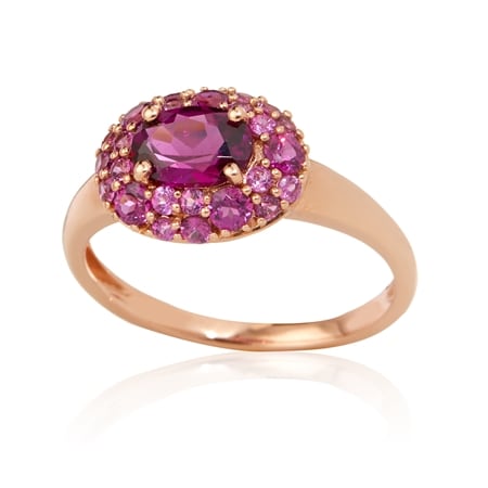 1.40ct Brazilian Rosanite Garnet Cluster Ring 9ct RG