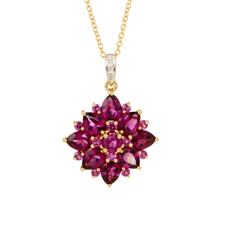 3.00ct Brazilian Rosanite Garnet & Dia. Pendant w/ Chain 9ct YG