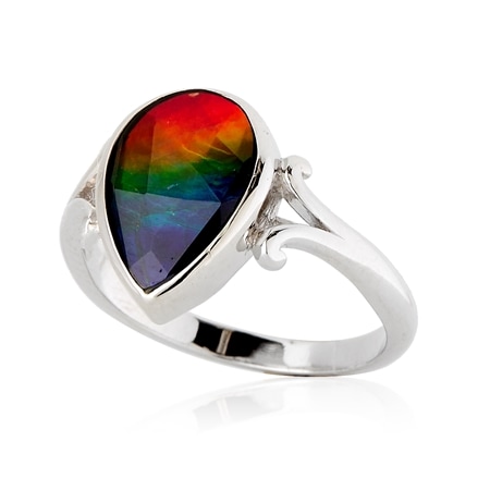 2.20ct Canadian Ammolite Pear Ring Sterling Silver