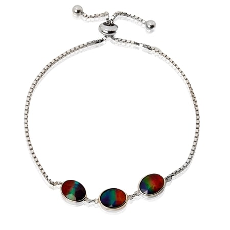 3.90ct Canadian Ammolite Oval 3-Stone Slider Bracelet Sterling Silver