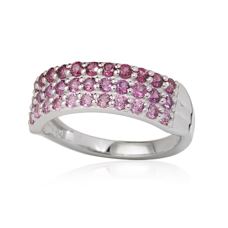 1.7ct Rhodolite Garnet Three Row Ring Sterling Silver