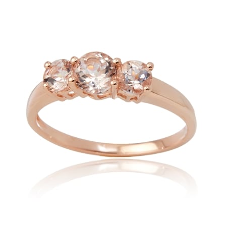 0.70ct Mozambique Morganite Round Trilogy Ring 9ct Rose Gold