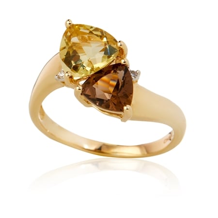 2.00ct Lemon, Smoky Quartz & Dia. Accent Ring 9ct Yellow Gold