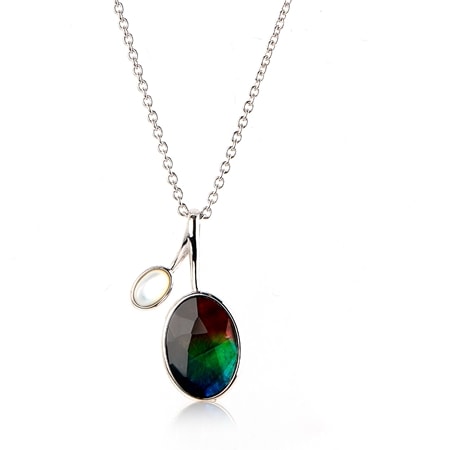 3.50ct Canadian Ammolite & White MOP Pendant w/ Chain SS