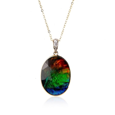 4.00ct Canadian Ammolite & Dia. Accent OVal Pendant 14ct Yellow Gold OAK