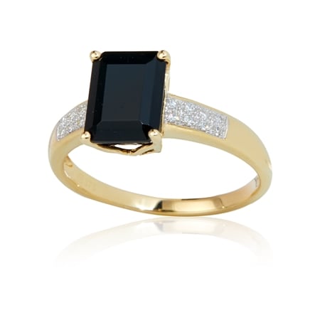 2.10ct Black Tourmaline & Dia. Accent Octagon Ring 9ct Yellow Gold