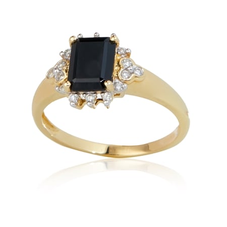 1.25ct Black Tourmaline & 0.12ct Dia. Octagon Ring 9ct Yellow Gold