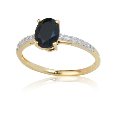 1.00ct Black Tourmaline & Dia. Accent Oval Ring 9ct Yellow Gold