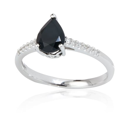 0.90ct Black Tourmaline & Dia. Accent Pear Ring 9ct White Gold