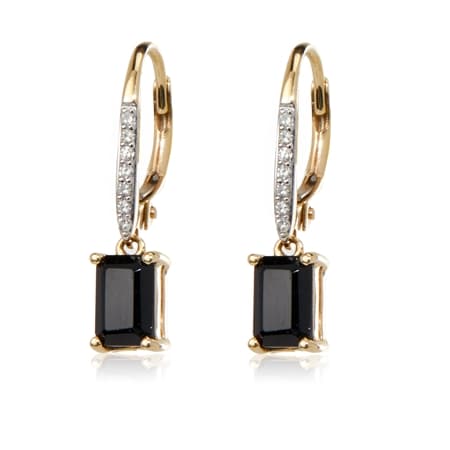 1.00ct Black Tourmaline & Dia. Accent Leverback Earrings 9ct YG