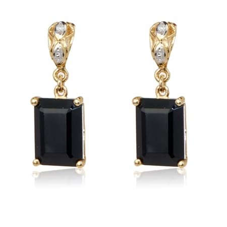 2.50ct Black Tourmaline & Dia. Accent Drop Earrings 9ct Yellow Gold