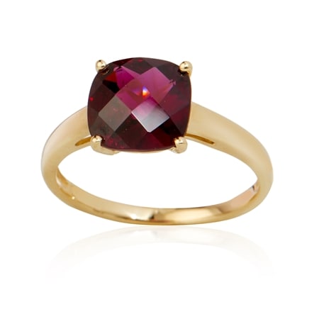 3.2ct Brazilian Rosanite Garnet Checkerboard Cushion Cut Ring 9ct Gold