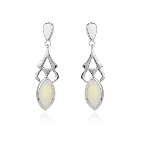 1.13ct Australian White Opal Marquise Drop Earrings 9ct WG