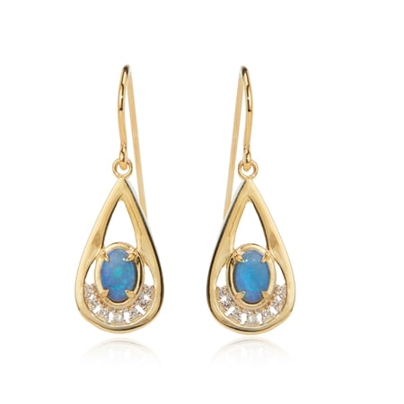 0.61ct Australian Lightning Ridge Opal & Dia. Earrings 9ct YG