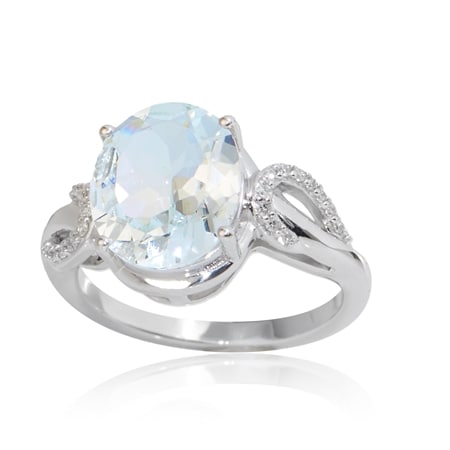 3.38ct Aquamarine & Dia. Accent Oval Ring 9ct White Gold