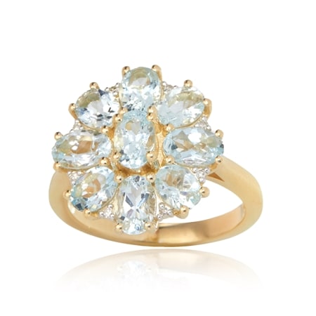2.50ct Aquamarine & Dia. Accent Floral Cluster Ring 9ct YG