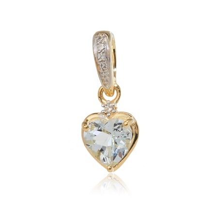 0.53ct Aquamarine & Dia. Accent Hear Pendant 9ct Yellow Gold