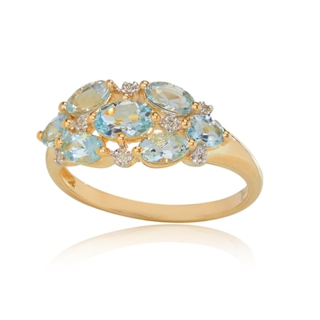 1.30ct Aquamarine & Dia. Accent Cluster Ring 9ct Yellow Gold
