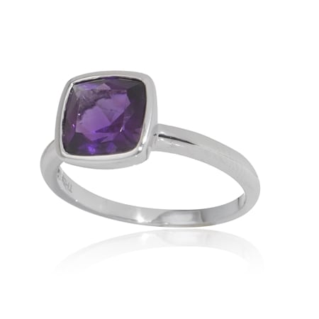 1.75ct Uruguayan Amethyst Cushion Bezel Set Ring 9ct WG