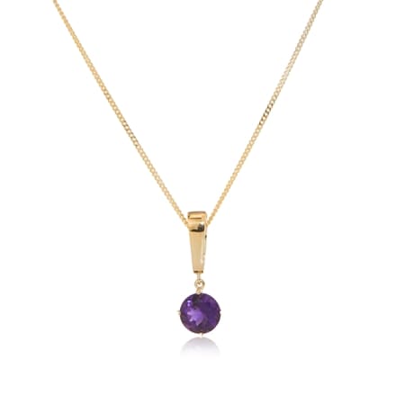 1.35ct Uruguayan Amethyst Round Drop Pendant w/ Chain 9ct YG