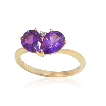 1.75ct Uruguayan Amethyst & Dia. Accent 2-Stone Ring 9ct YG