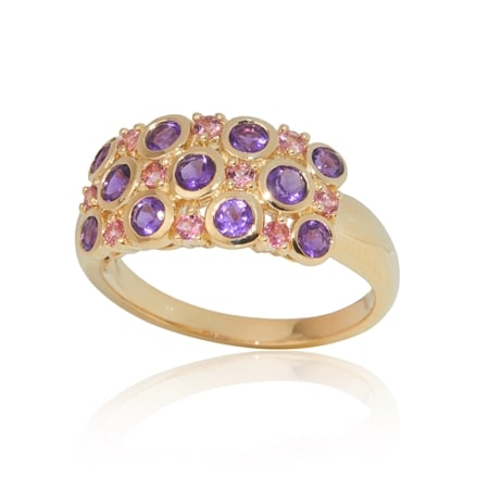 0.9ct Uruguayan Amethyst & Tourmaline Stationed Ring 9ct YG
