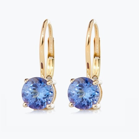 1.81ct Tanzanite Round Leverback Earrings 9ct Yellow Gold