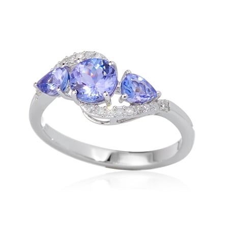 1.60ct Tanzanite & 0.12ct Dia. 3-Stone Ring 9ct White Gold