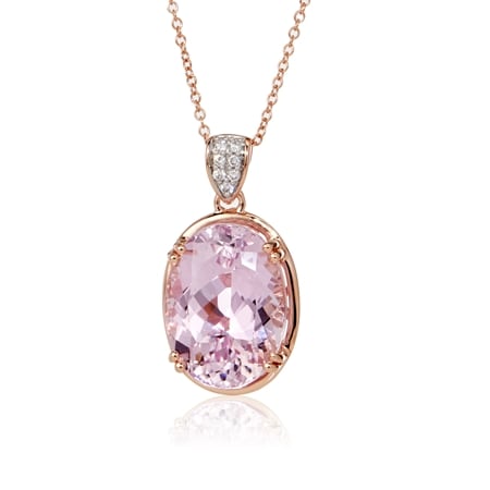 10.00ct AAA Premium Kunzite & Dia. Accent Pendant w/ Chain 9ct RG