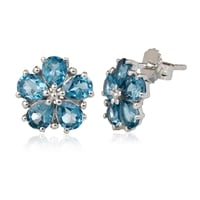 3.6ct London Blue Topaz Floral Earrings Sterling Silver