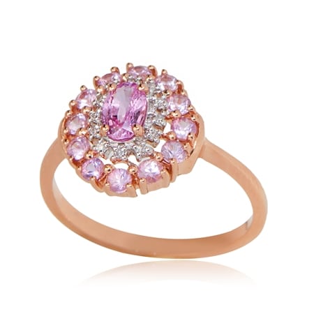 1.00ct Pink Sapphire & Dia. Accent Double Halo Ring 9ct Rose Gold