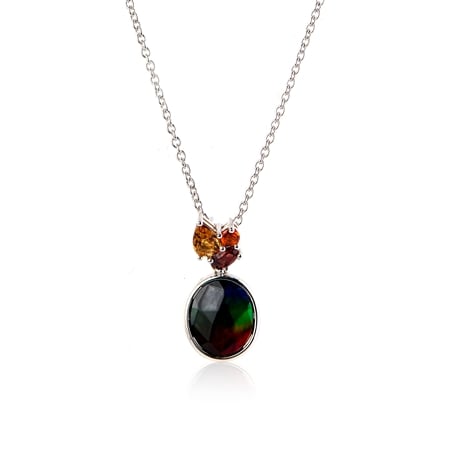 3.66ct Canadian Ammolite & Gemstone Pendant w/ Chain SS