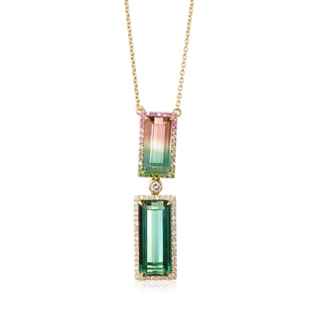 8.98ct Brazilian Tourmaline, Sapphire & 0.38ct Dia. Pendant 18ct YG