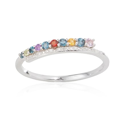 Gem Ambassador 0.20ct Multi Gemstone & Dia. Crossover Ring SS