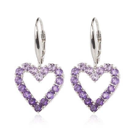 Gem Ambassador 1.53ct Shades of Amethyst Heart Earrings Sterling Silver