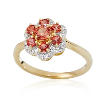 0.85ct Tanzanian Orange Sapphire & 0.12ct Dia. Ring 9ct YG