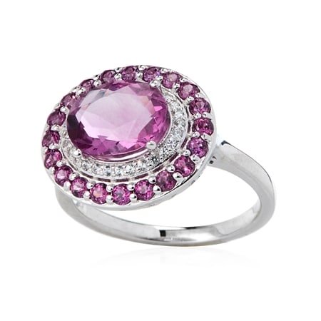 3.2ct Pink Fluorite & Rhodolite Garnet Ring Sterling Silver