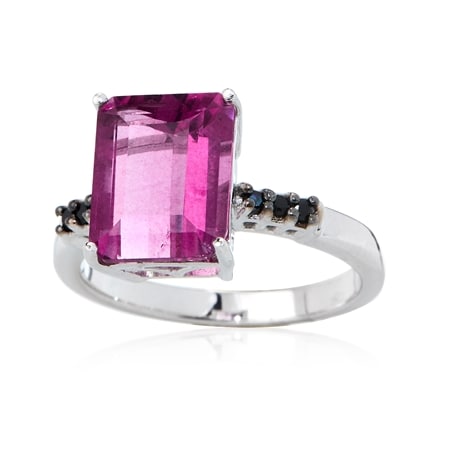 5.7ct Pink Fluorite Octagon & Black Spinel Ring Sterling Silver