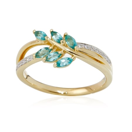 0.40ct Madagascan Apatite & Dia. Leaf Ring 9ct YG
