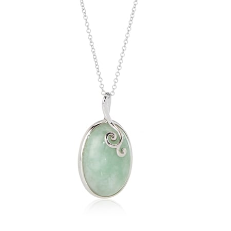 11.00ct Burmese Natural Green Jadeite Oval Pendant w/ Chain 9ct WG
