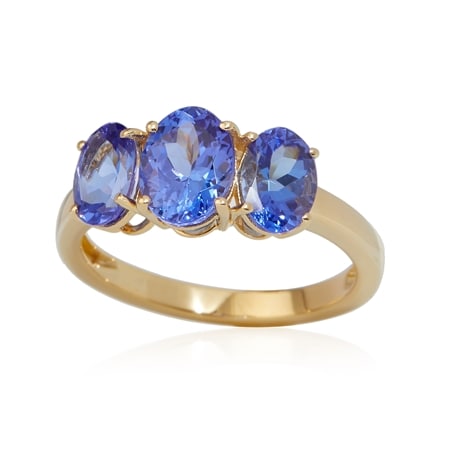 2.97ct AAAA Premium Tanzanite Oval Trilogy Ring 9ct Gold