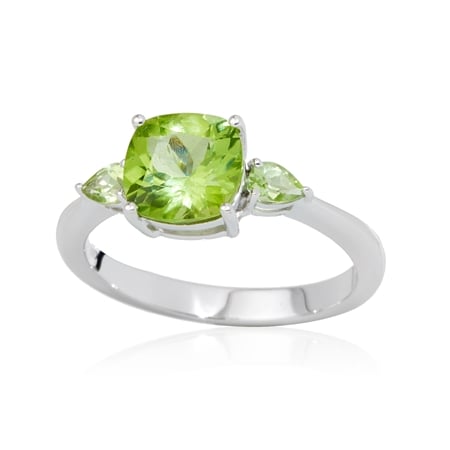 1.65ct Wagogo Peridot 3-Stone Cushion Ring 9ct White Gold